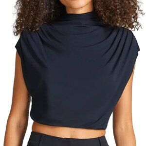Commando Butter Draped Mockneck Short Sleeve Crop Top - TS34 (Black)
